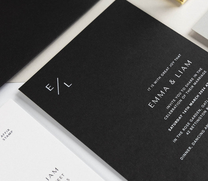 5 striking wedding invitations in black