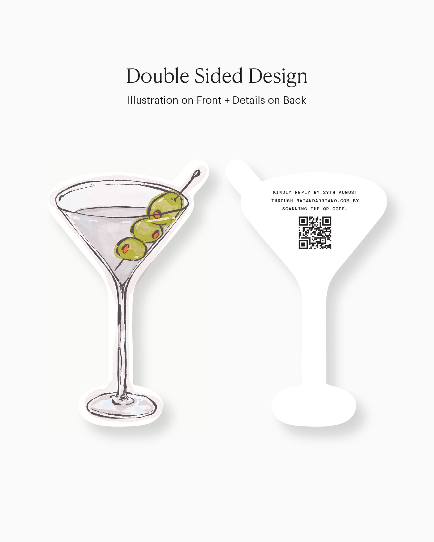 Ink Wash Olive Martini Insert Card double-sided mockup