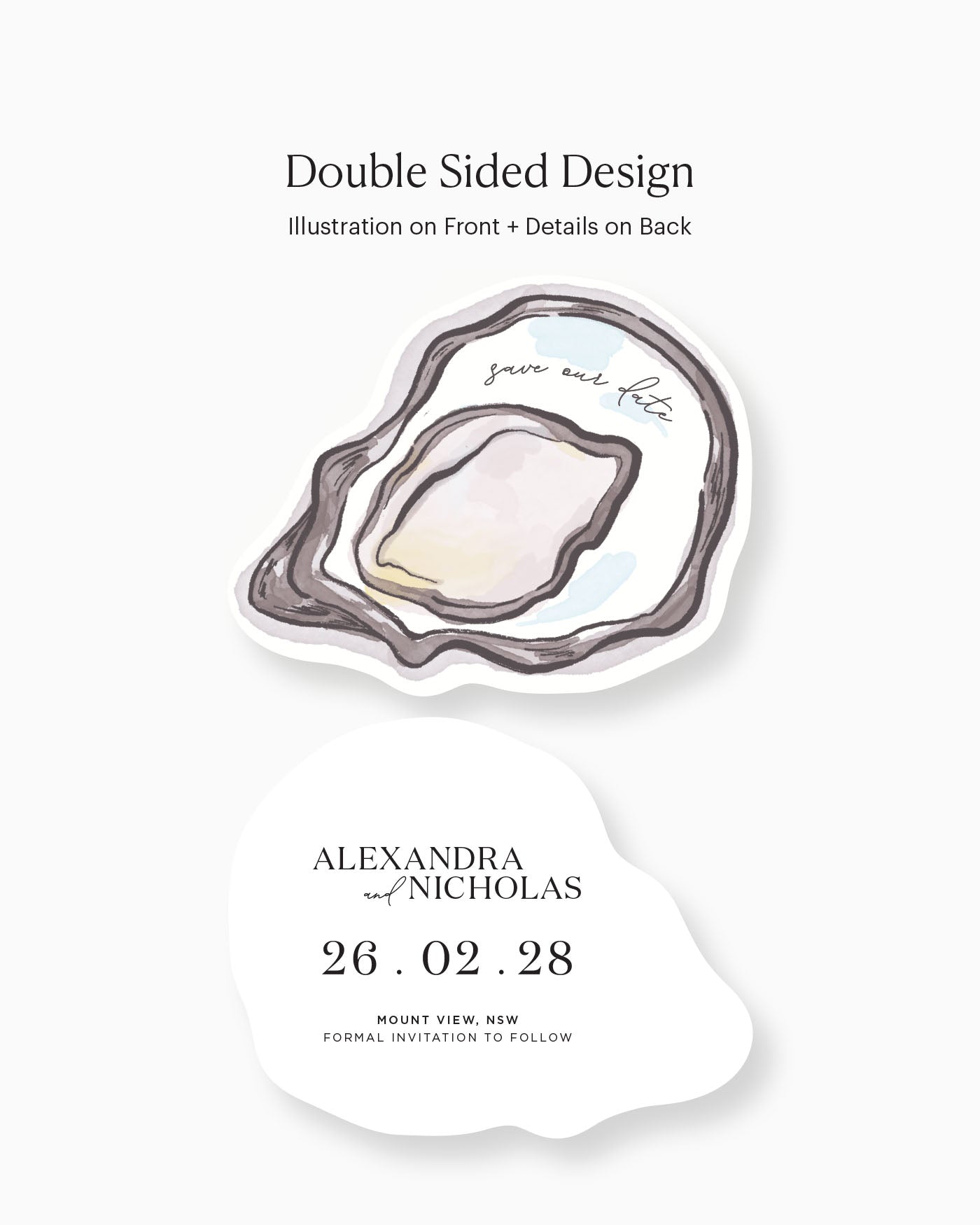 Ink Wash Oyster Save the Date double-sided mockup