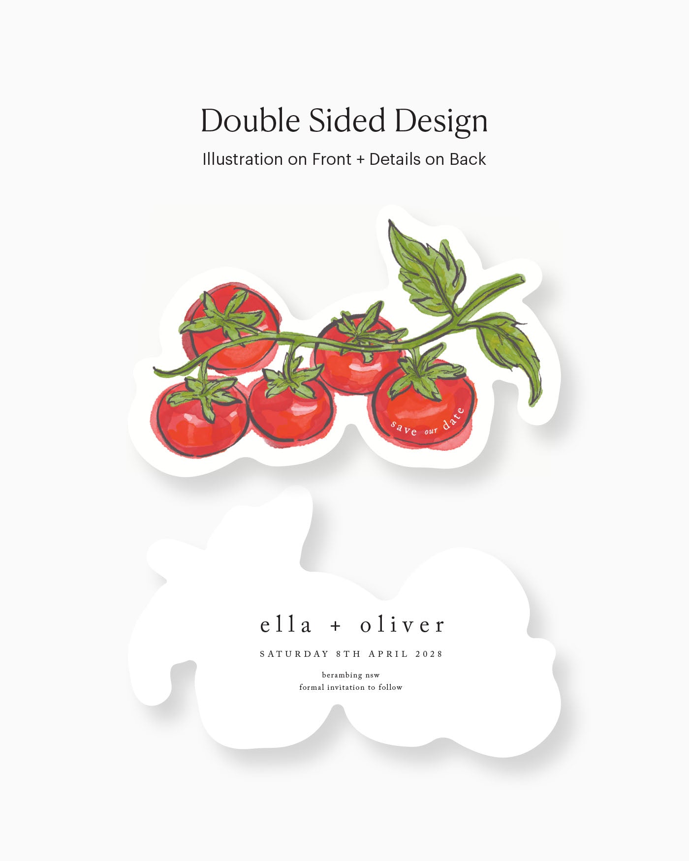 Ink Wash Tomato Vine Save the Date double-sided mockup