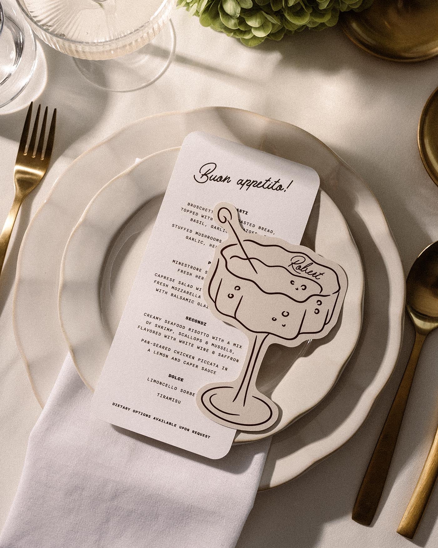 Minimal Champagne Coup Place Card styled photograph