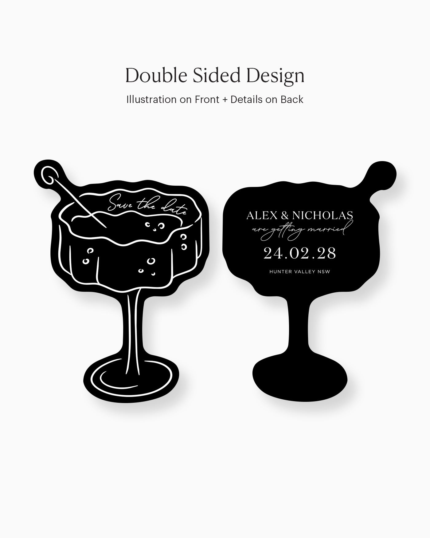 Minimal Champagne Coup Save the Date double-sided mockup