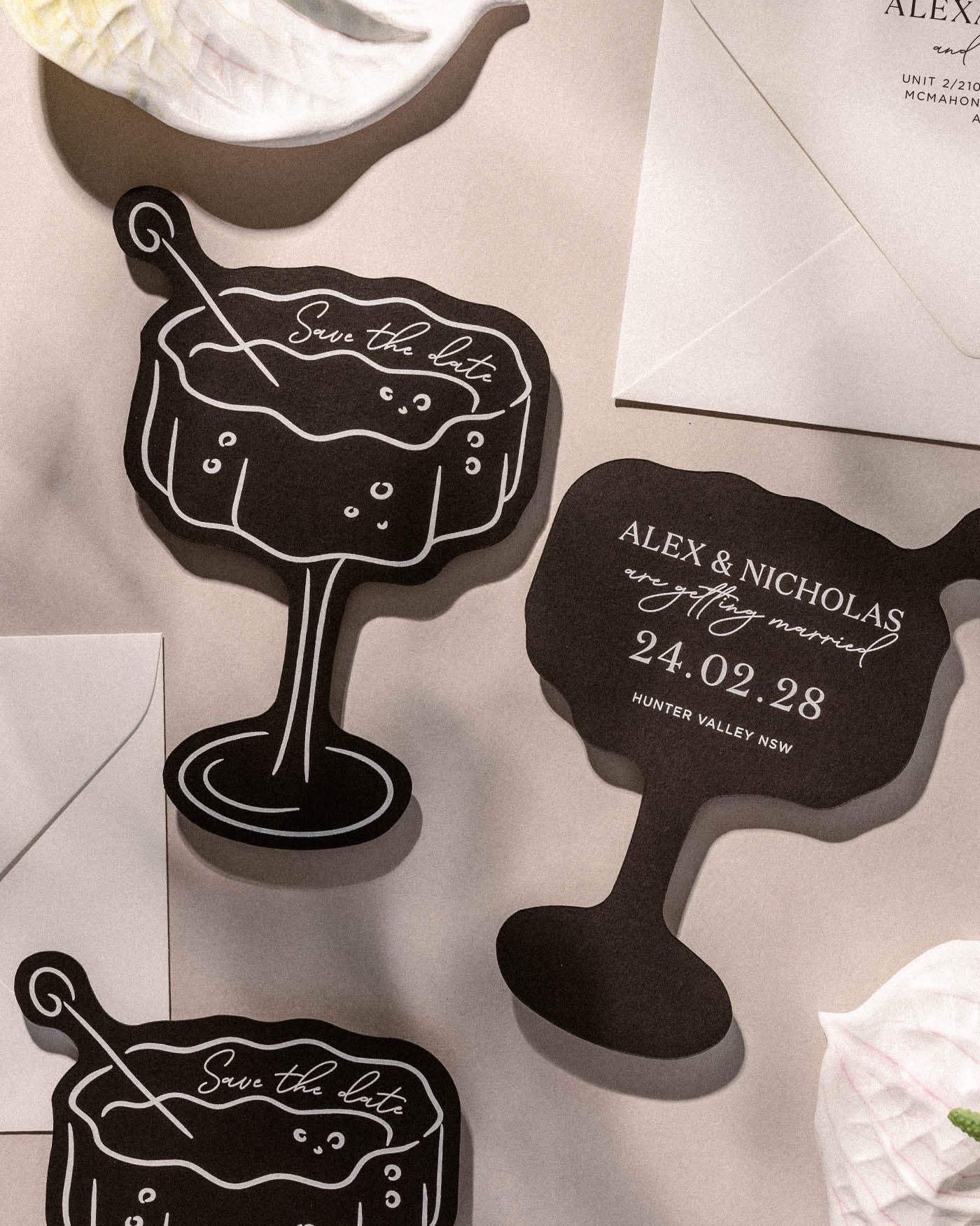 Minimal Champagne Coup Save the Date styled photograph
