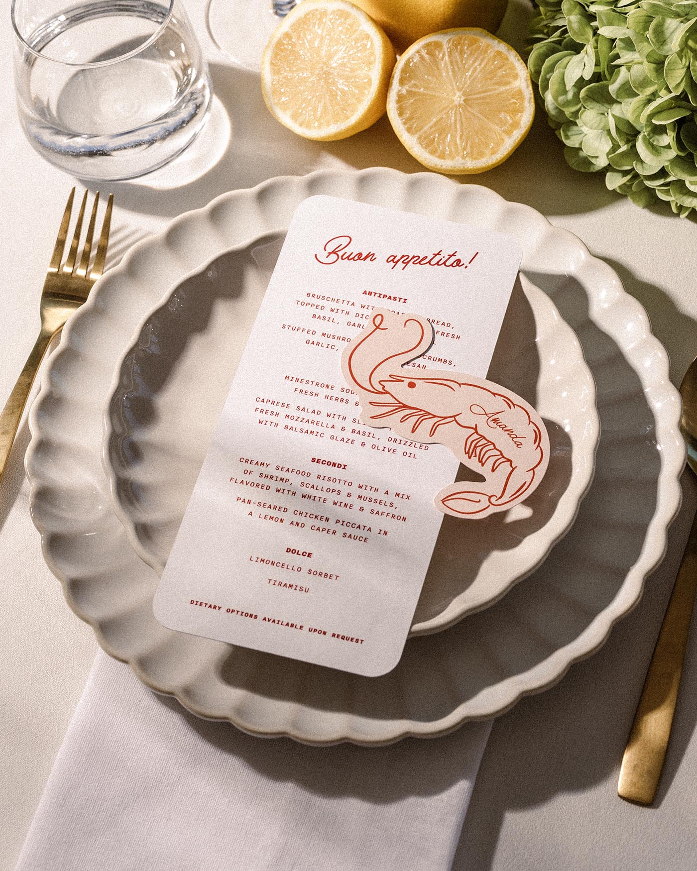 Minimal Prawn Place Card second styled photograph