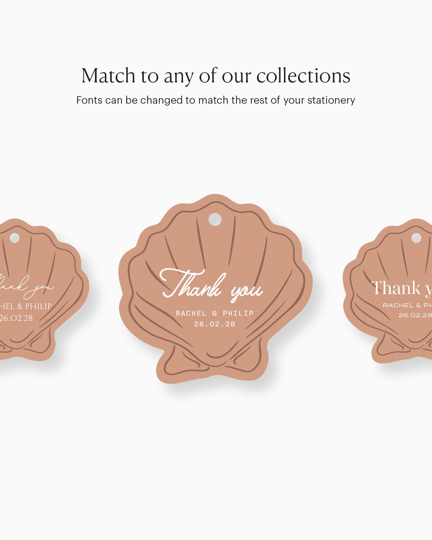Minimal Shell Favour Tag matching collection mockup