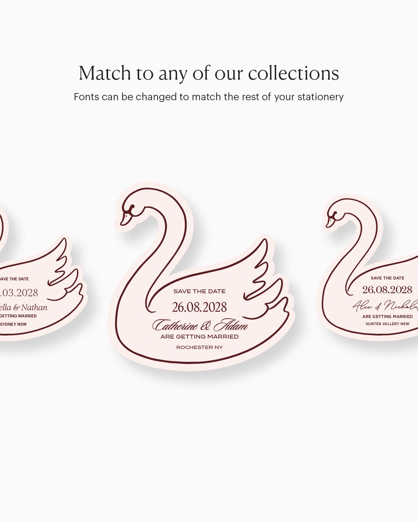 Minimal Swan Save the Date matching collection mockup