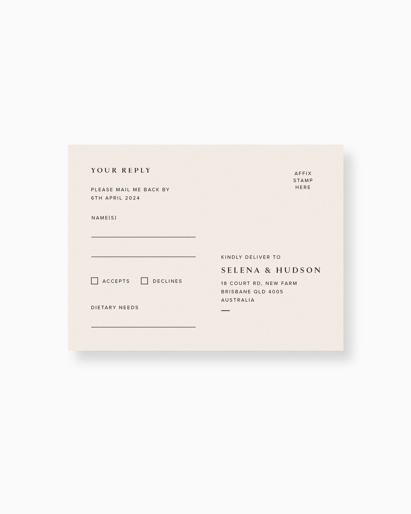 Selena RSVP Card mockup