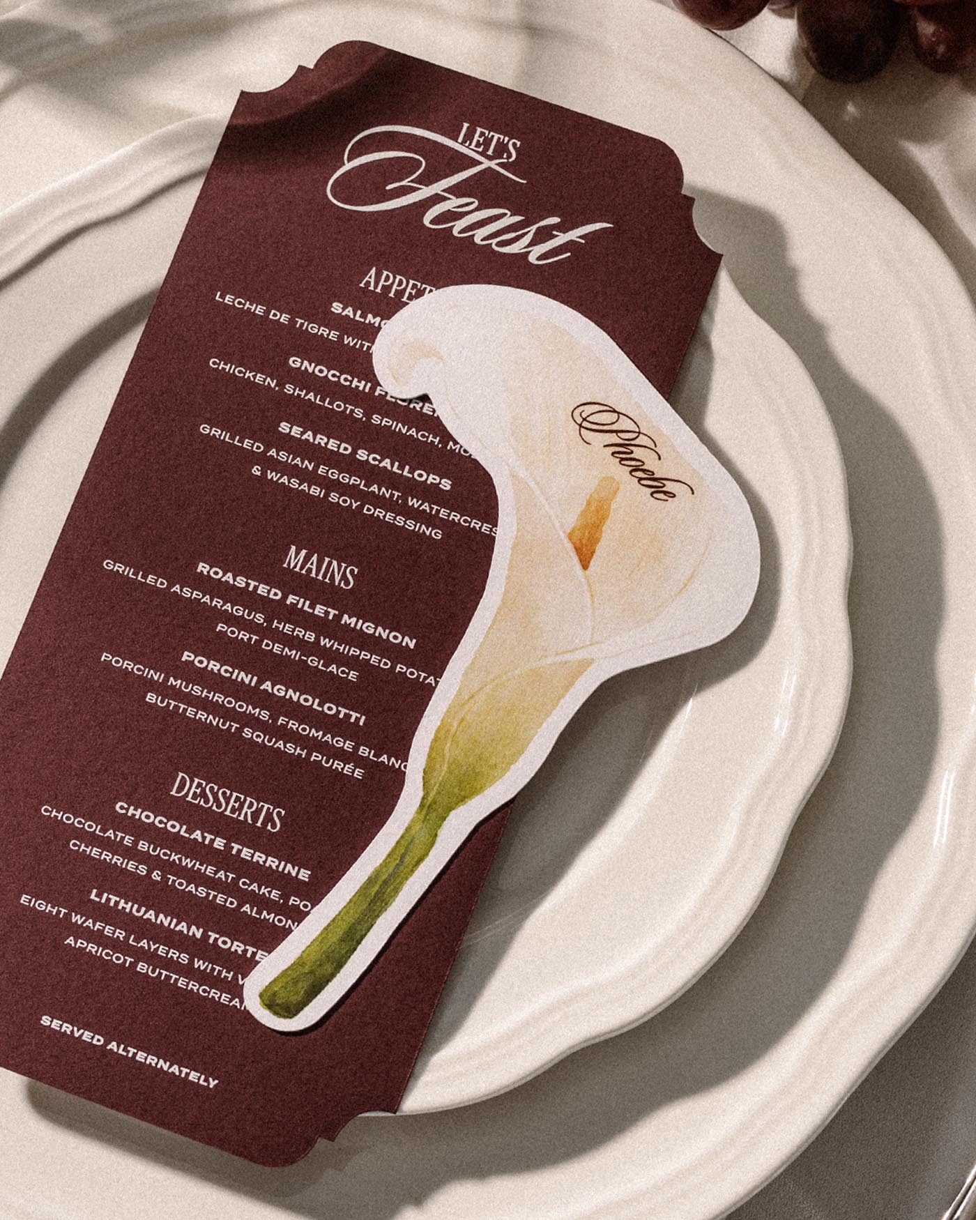 Watercolour Calla Lily Place Card second styled photograph