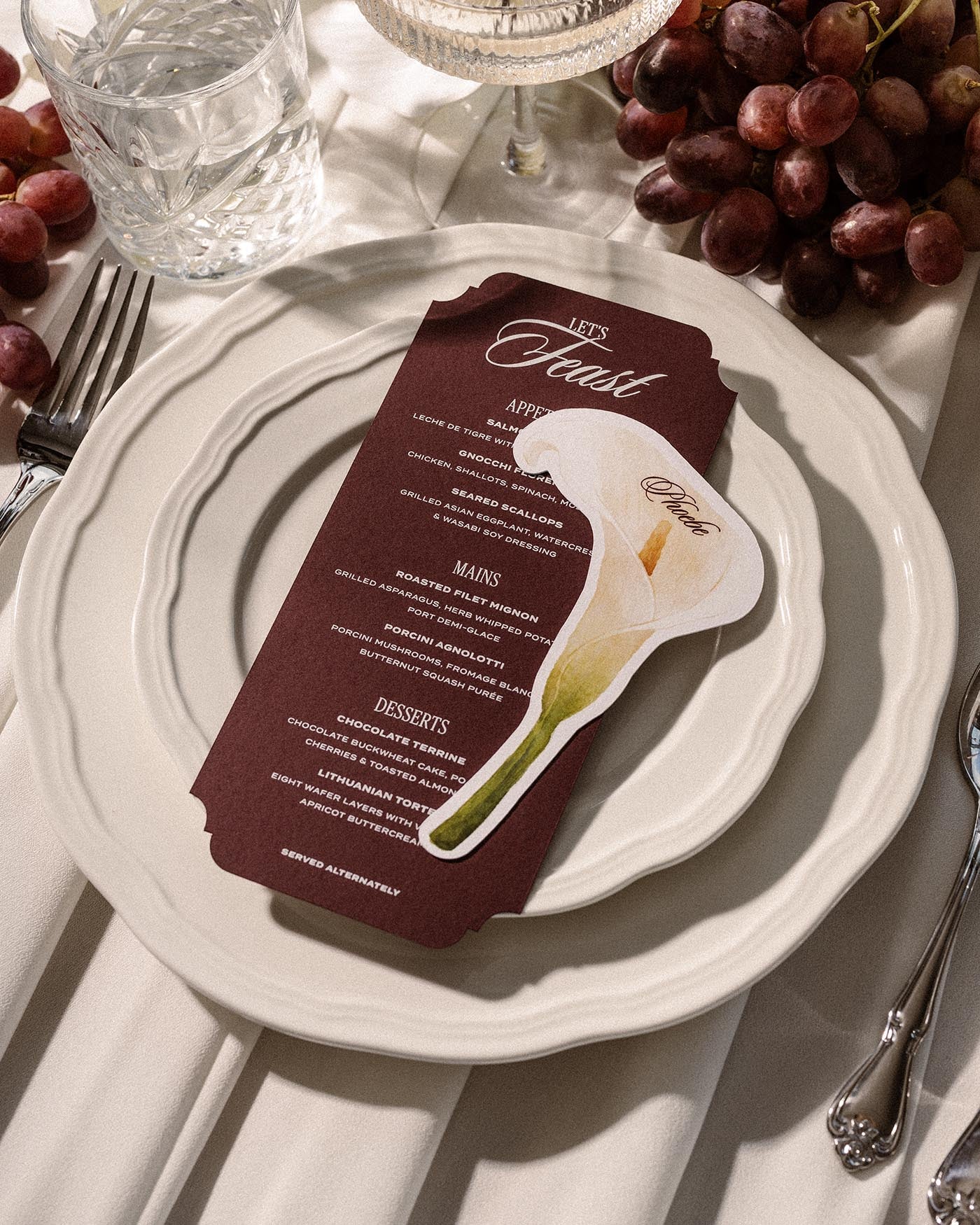 Watercolour Calla Lily Place Card styled photograph
