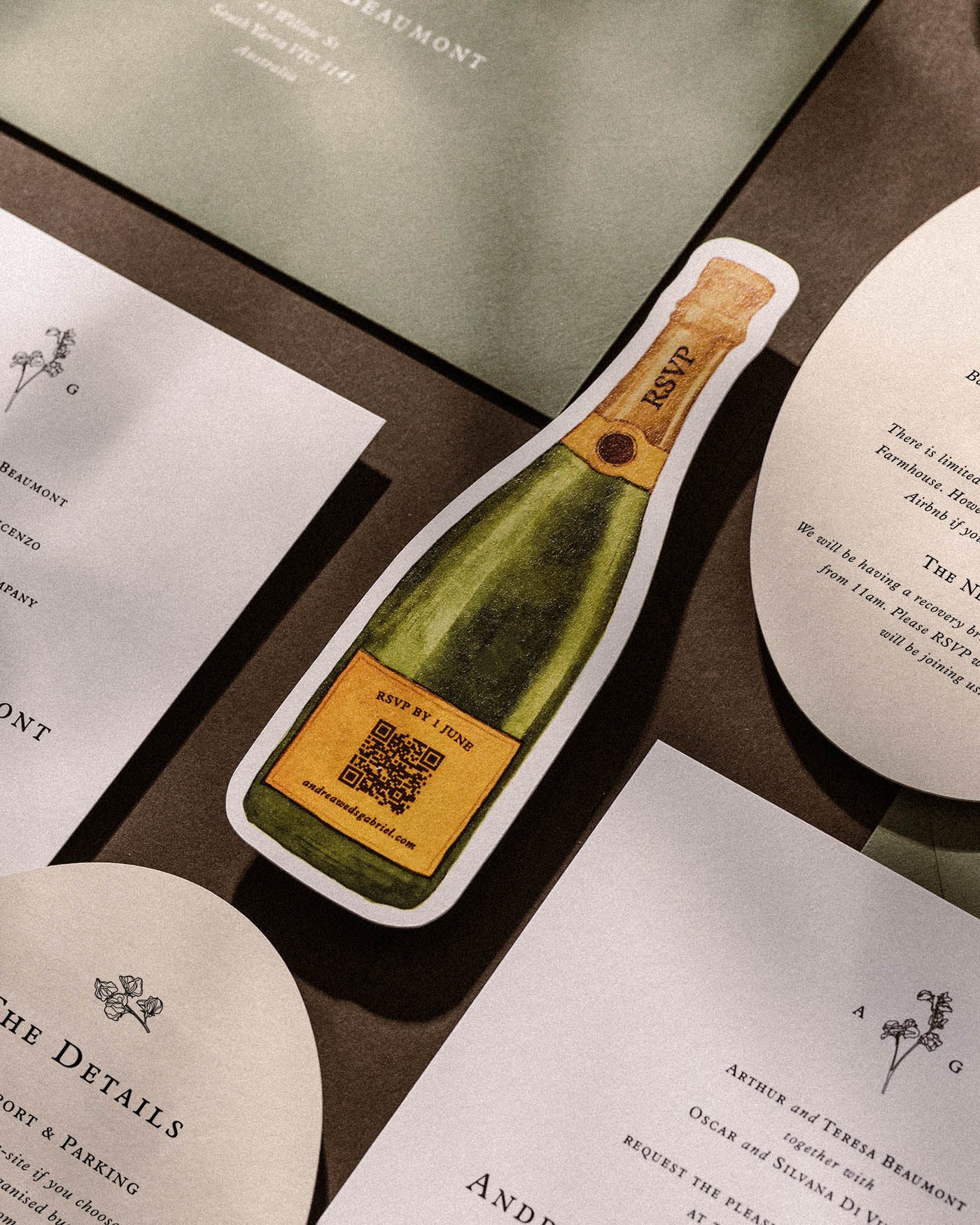 Watercolour Champagne Bottle Insert Card second styled photograph