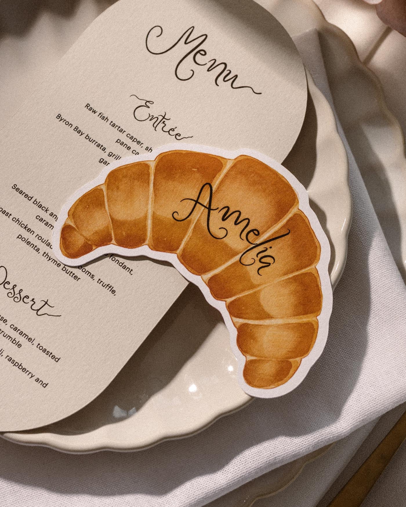 Watercolour Croissant Place Card second styled photograph