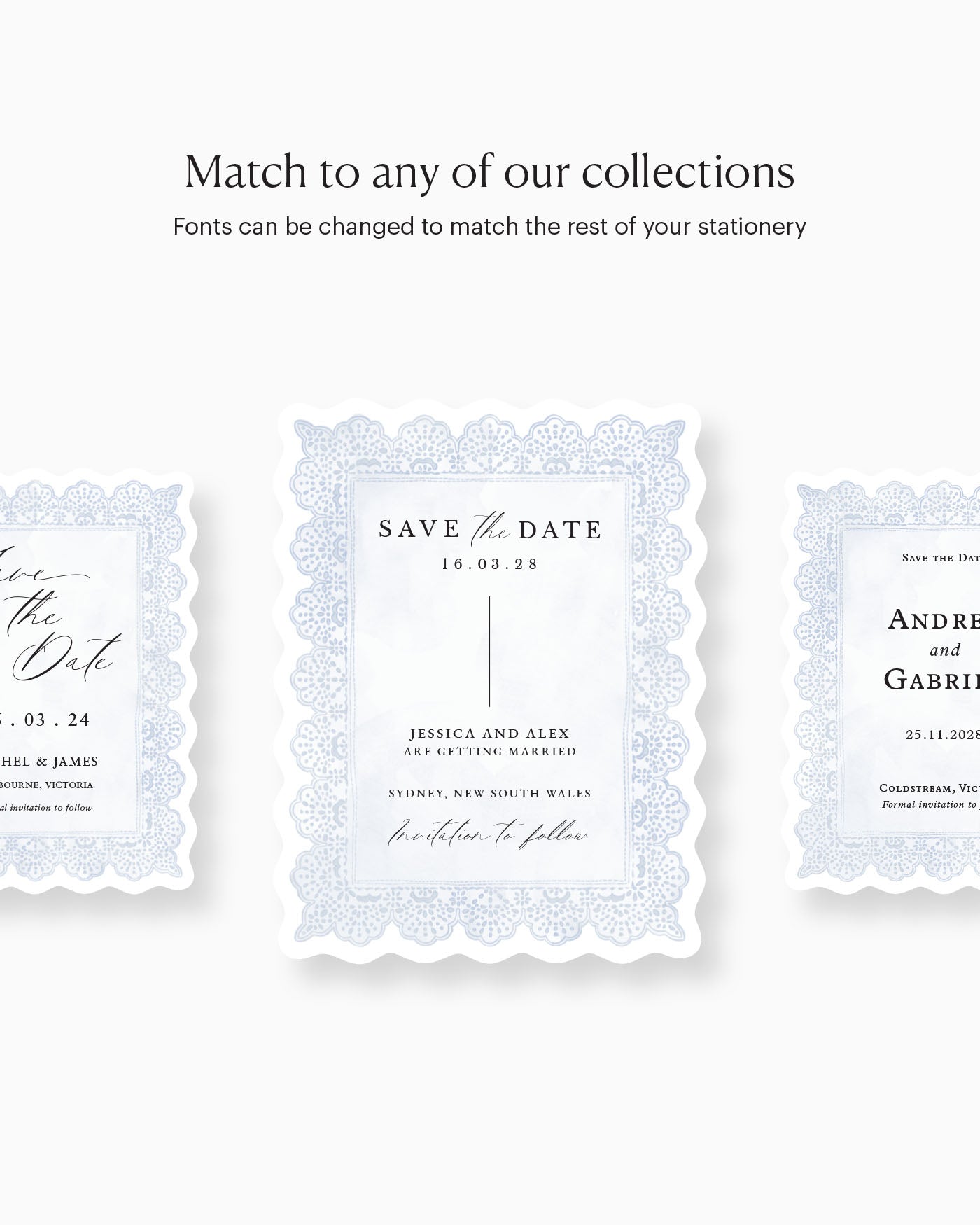 Watercolour Lace Save the Date matching collection mockup