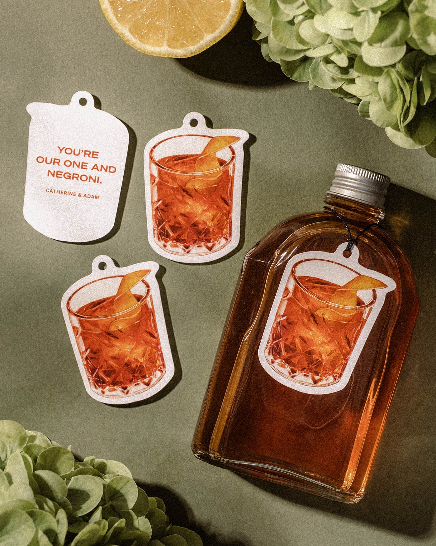 Watercolour Negroni Favour Tag styled photograph