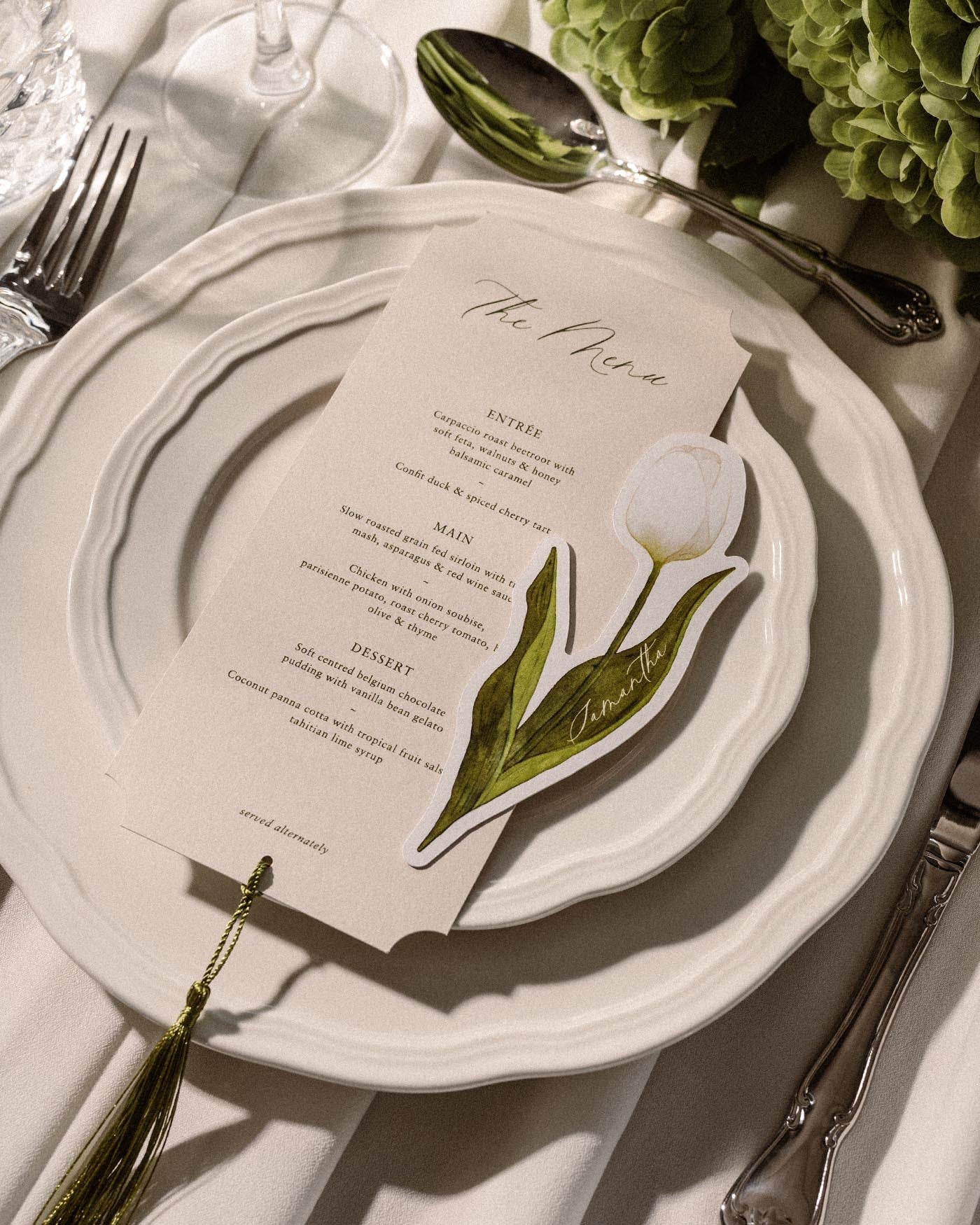 Watercolour Tulip Place Card styled photograph