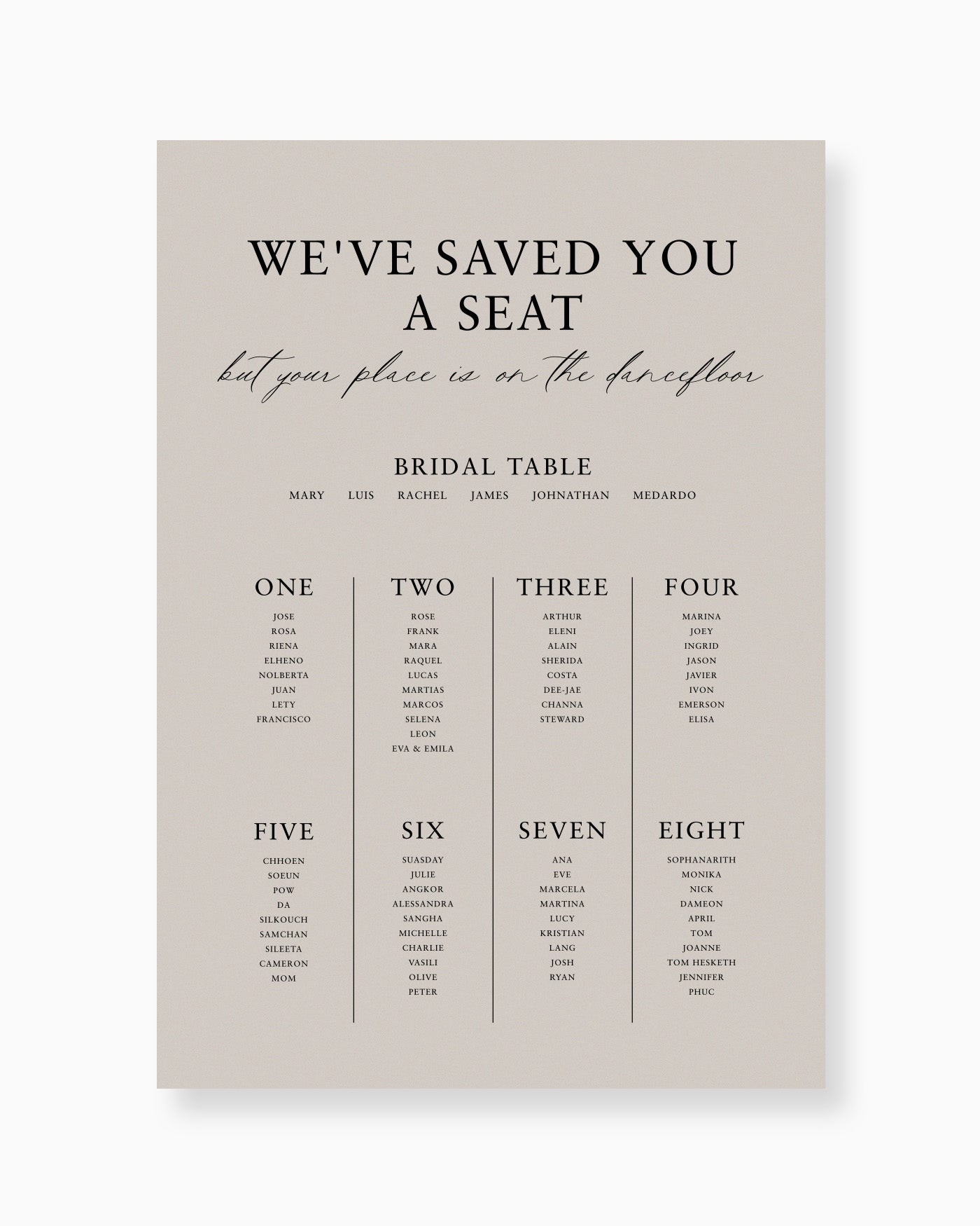 Peppermint Press On the Day Amour Seating Chart