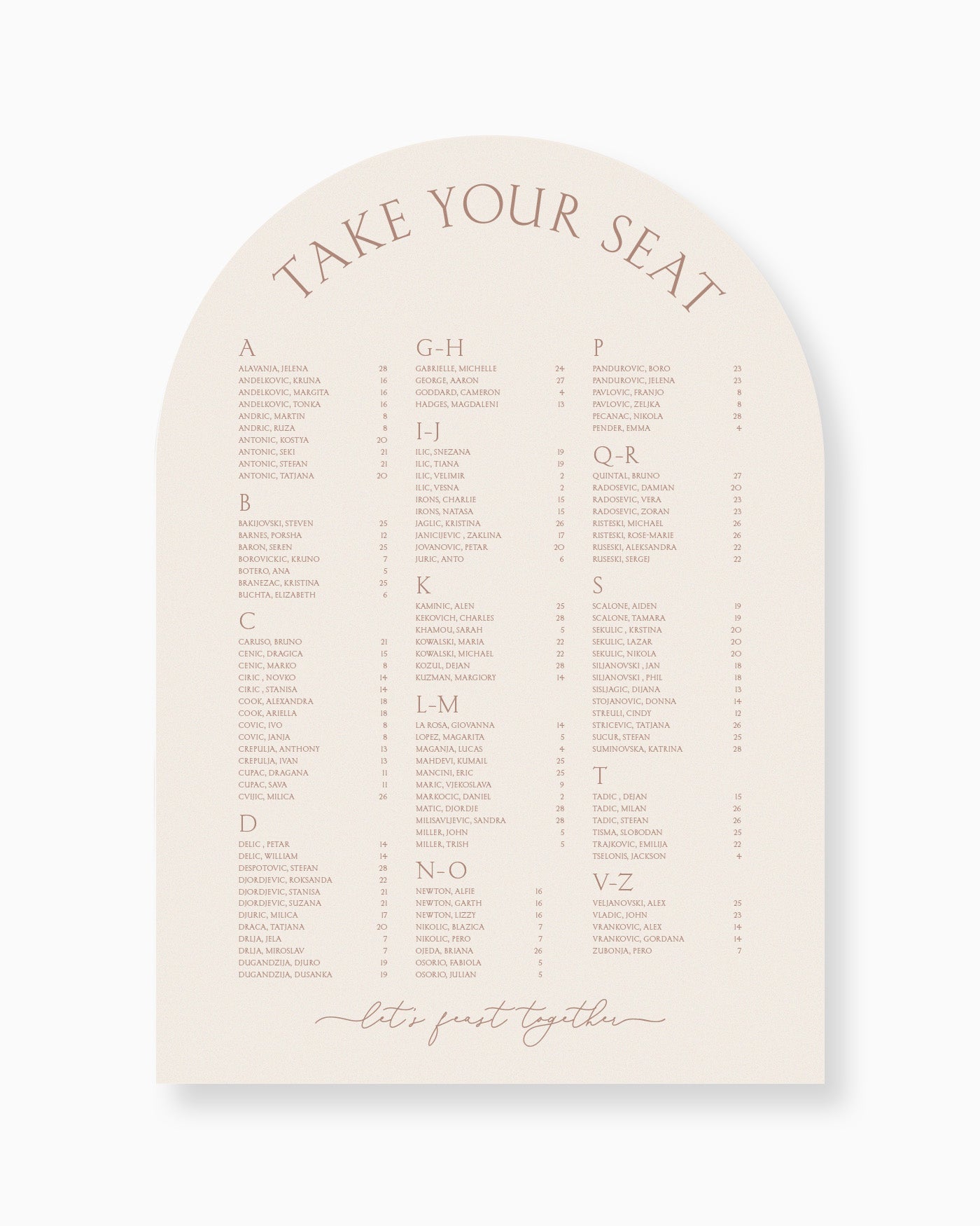 Peppermint Press On the Day Balmoral Seating Chart