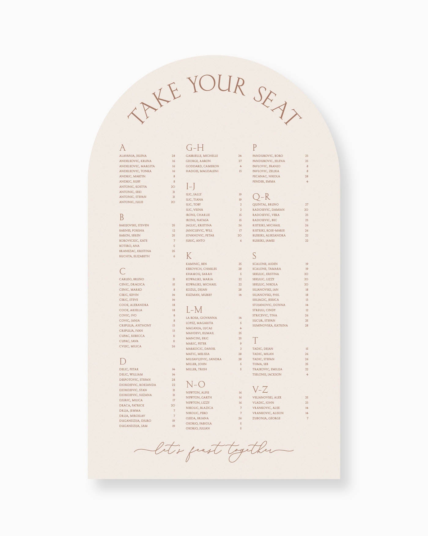 Peppermint Press On the Day Balmoral Seating Chart