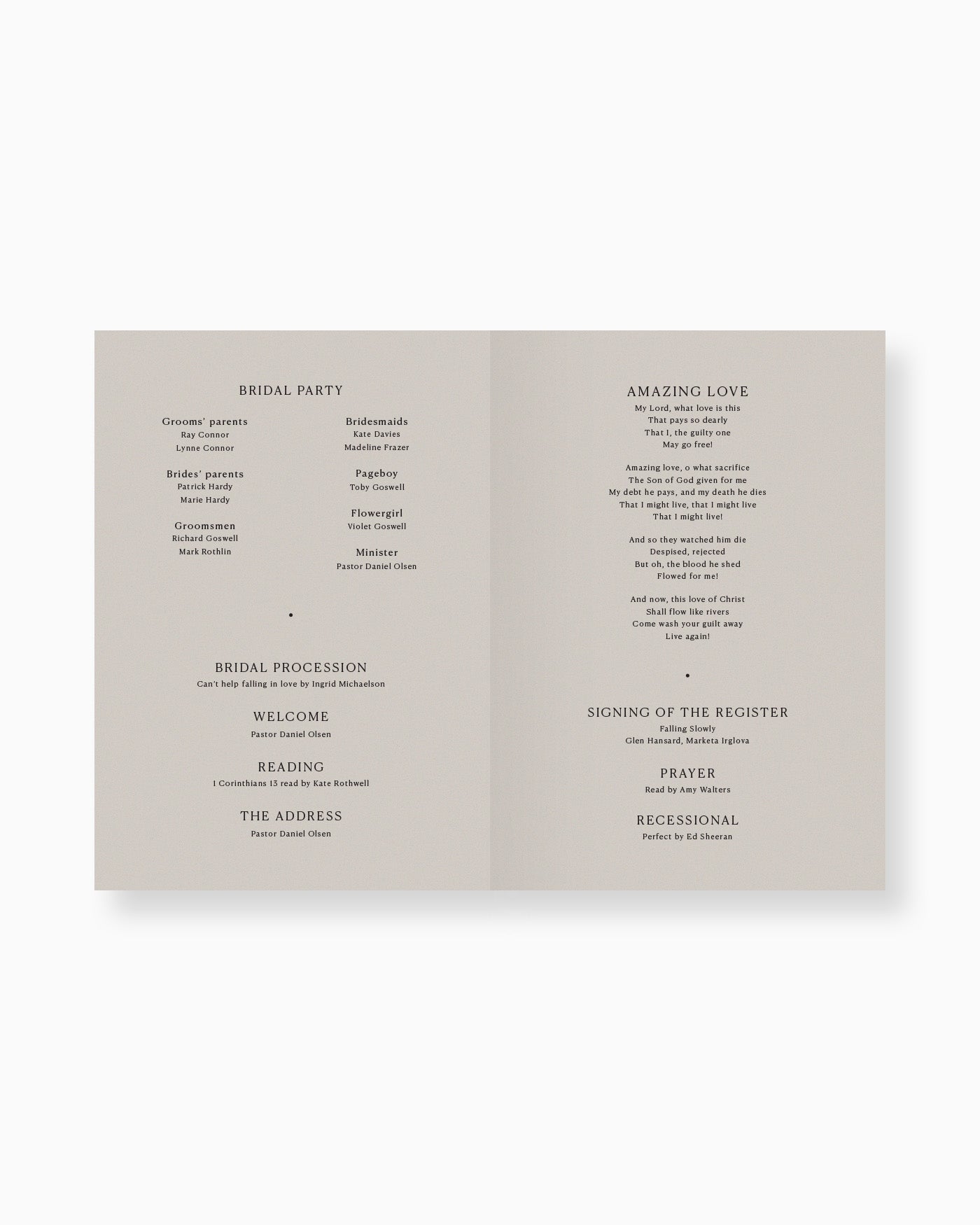 Peppermint Press On the Day Georgia Ceremony Booklet