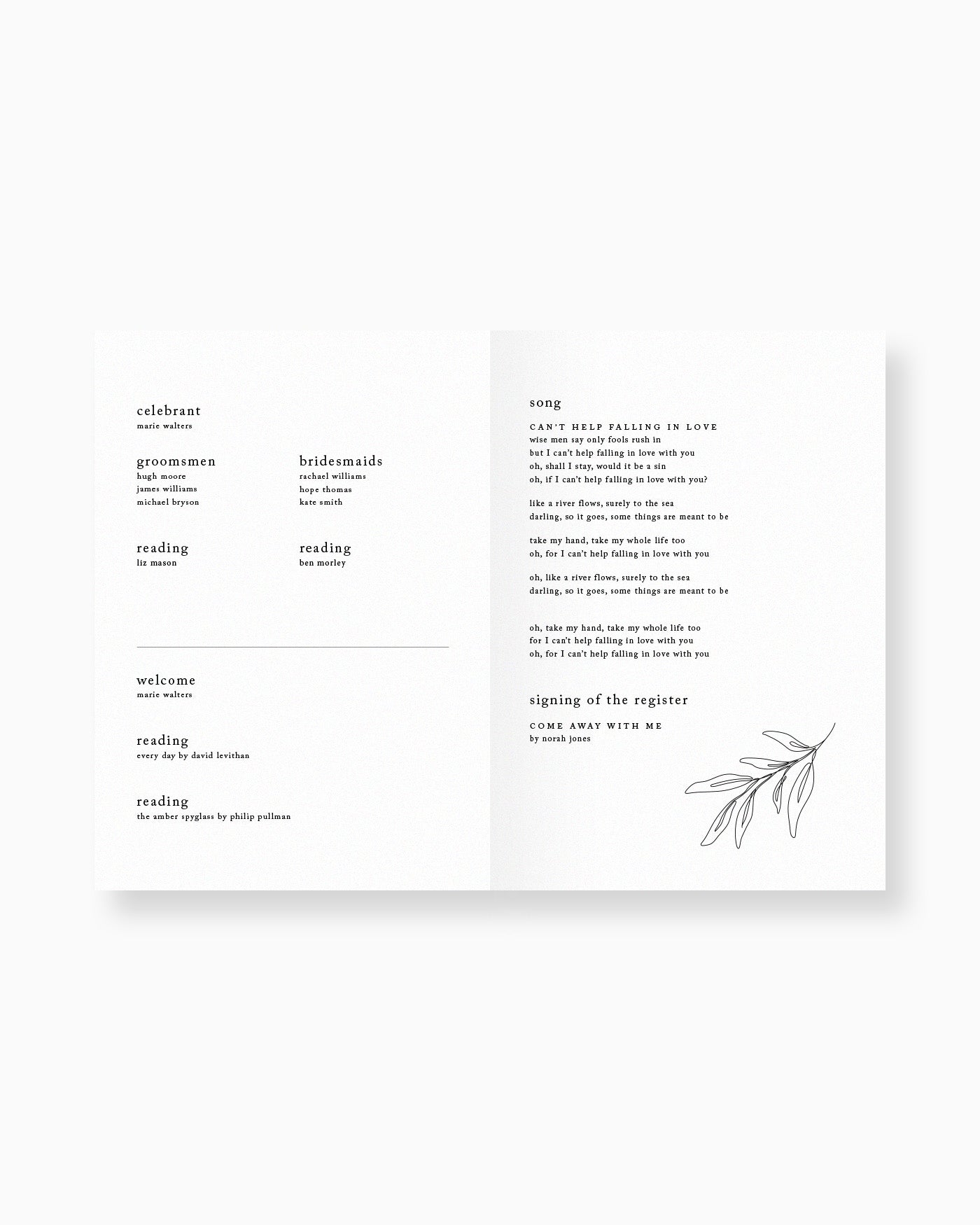 Peppermint Press On the Day Habitat Ceremony Booklet