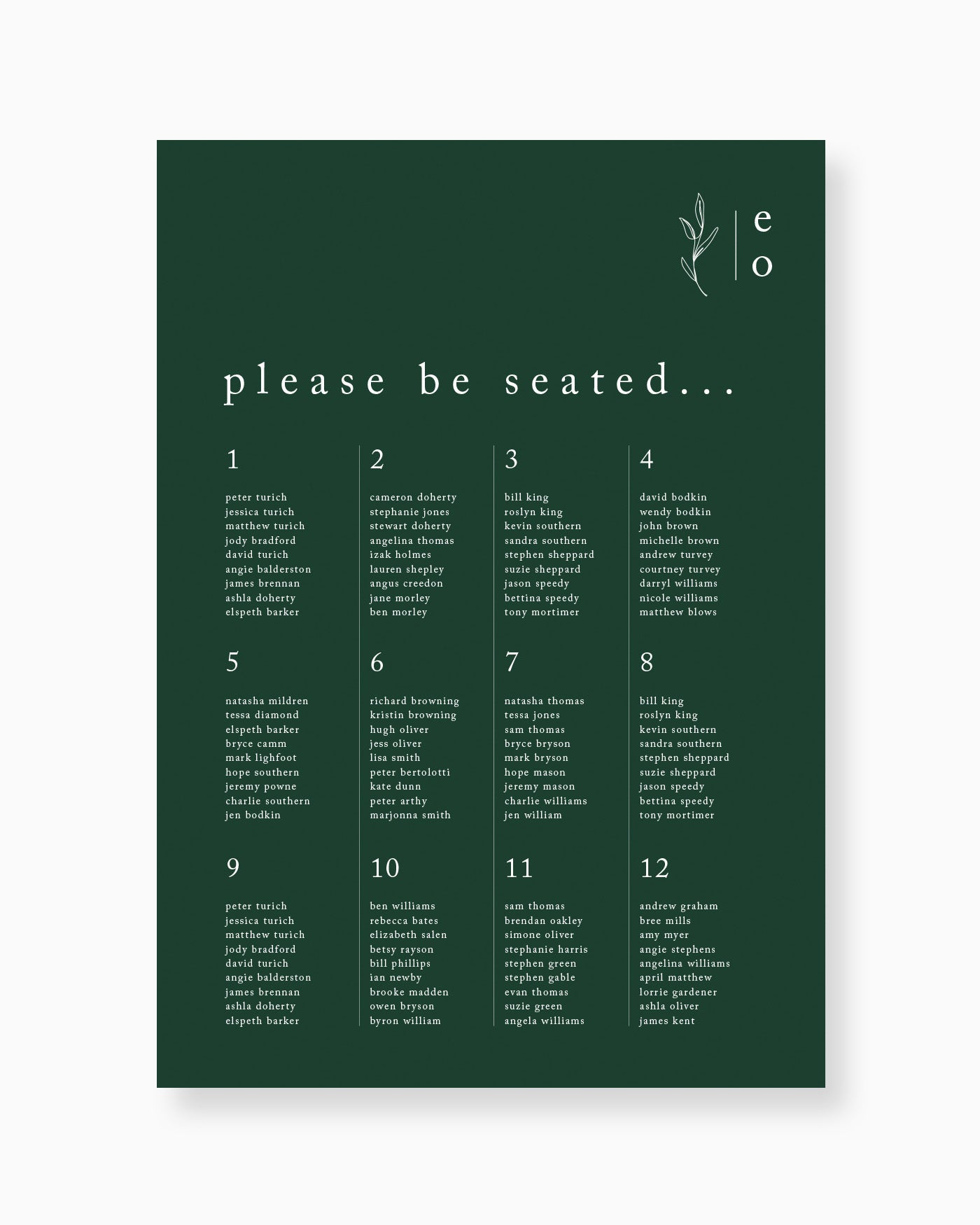 Peppermint Press On the Day Habitat Seating Chart