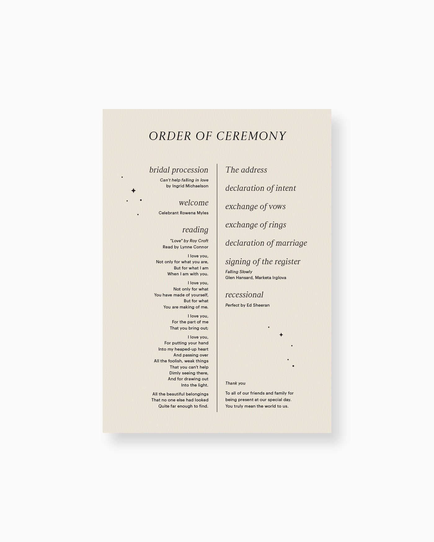 Peppermint Press On the Day Luna Order of Service