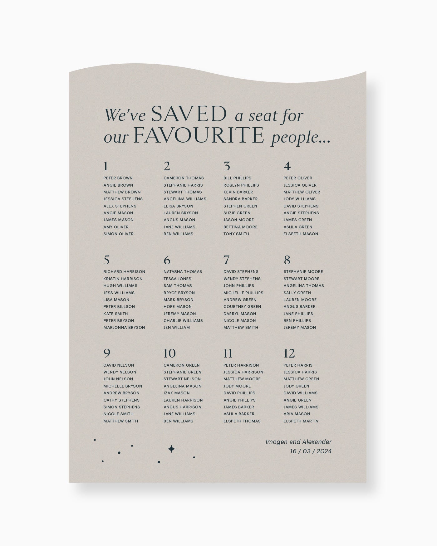 Peppermint Press On the Day Luna Seating Chart