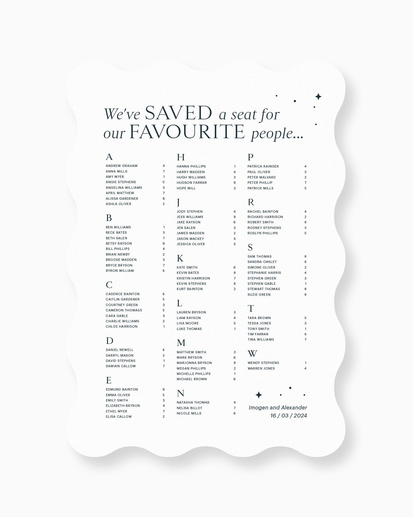 Peppermint Press On the Day Luna Seating Chart