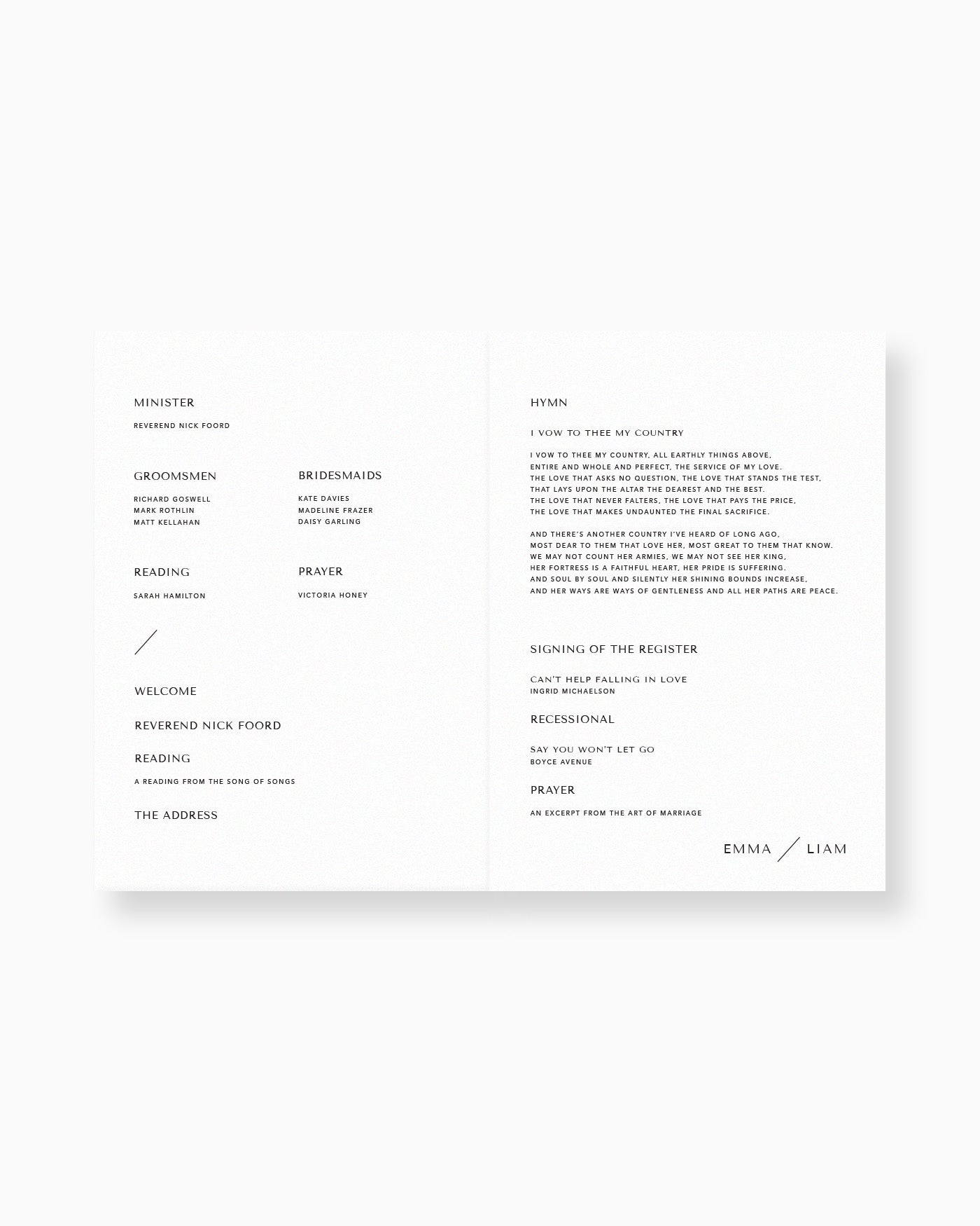 Peppermint Press On the Day Melbourne Ceremony Booklet