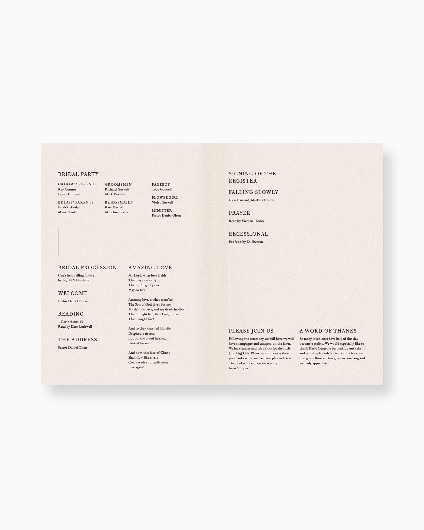 Peppermint Press On the Day Milan Ceremony Booklet