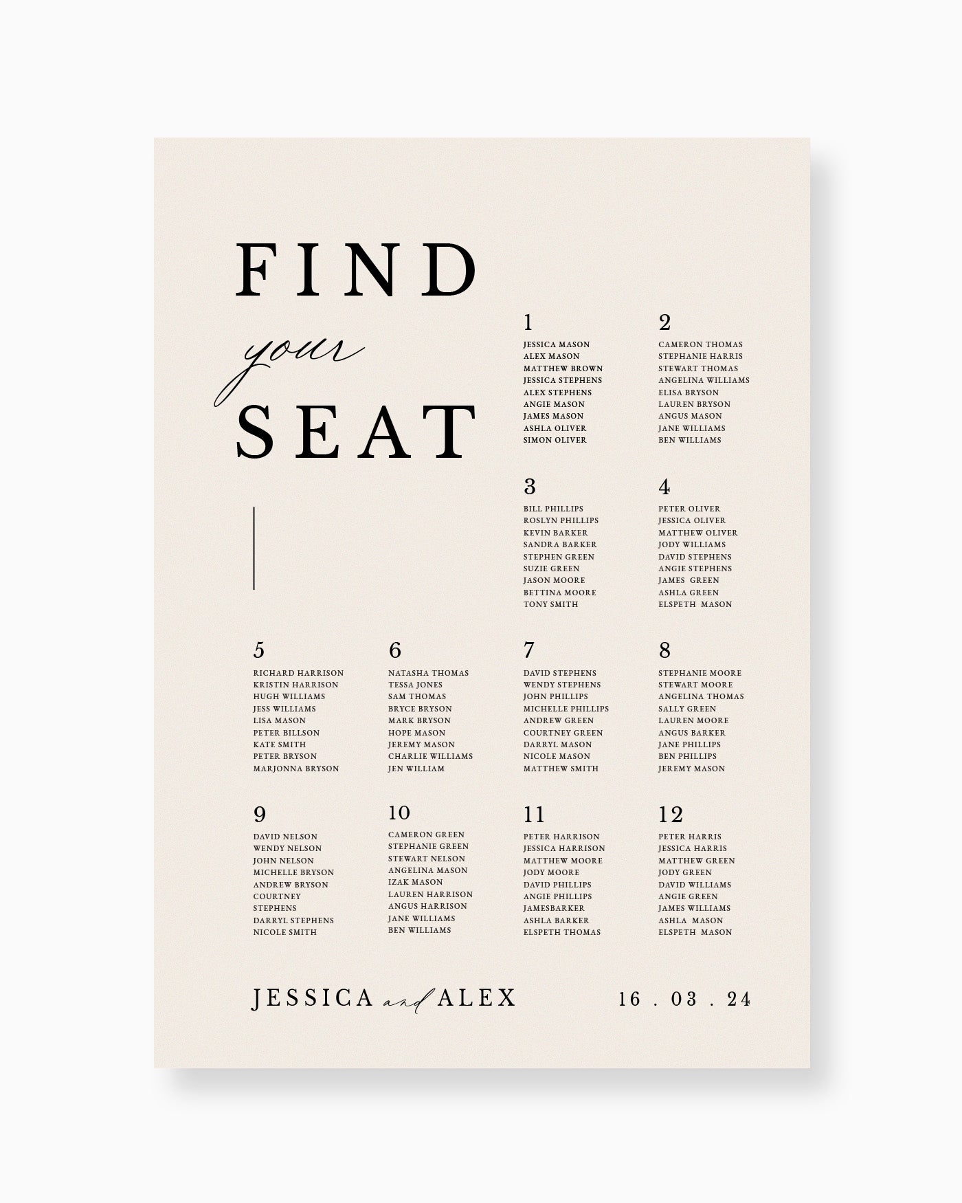 Peppermint Press On the Day Milan Seating Chart