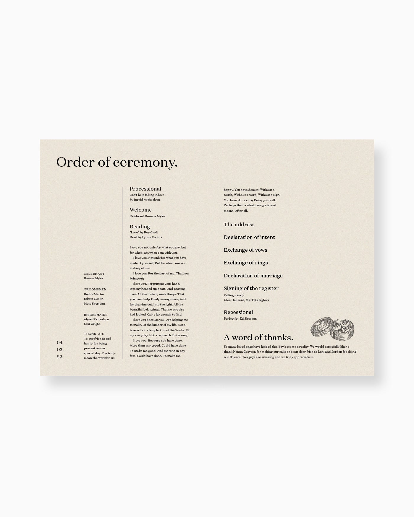 Peppermint Press On the Day Narrative Ceremony Booklet