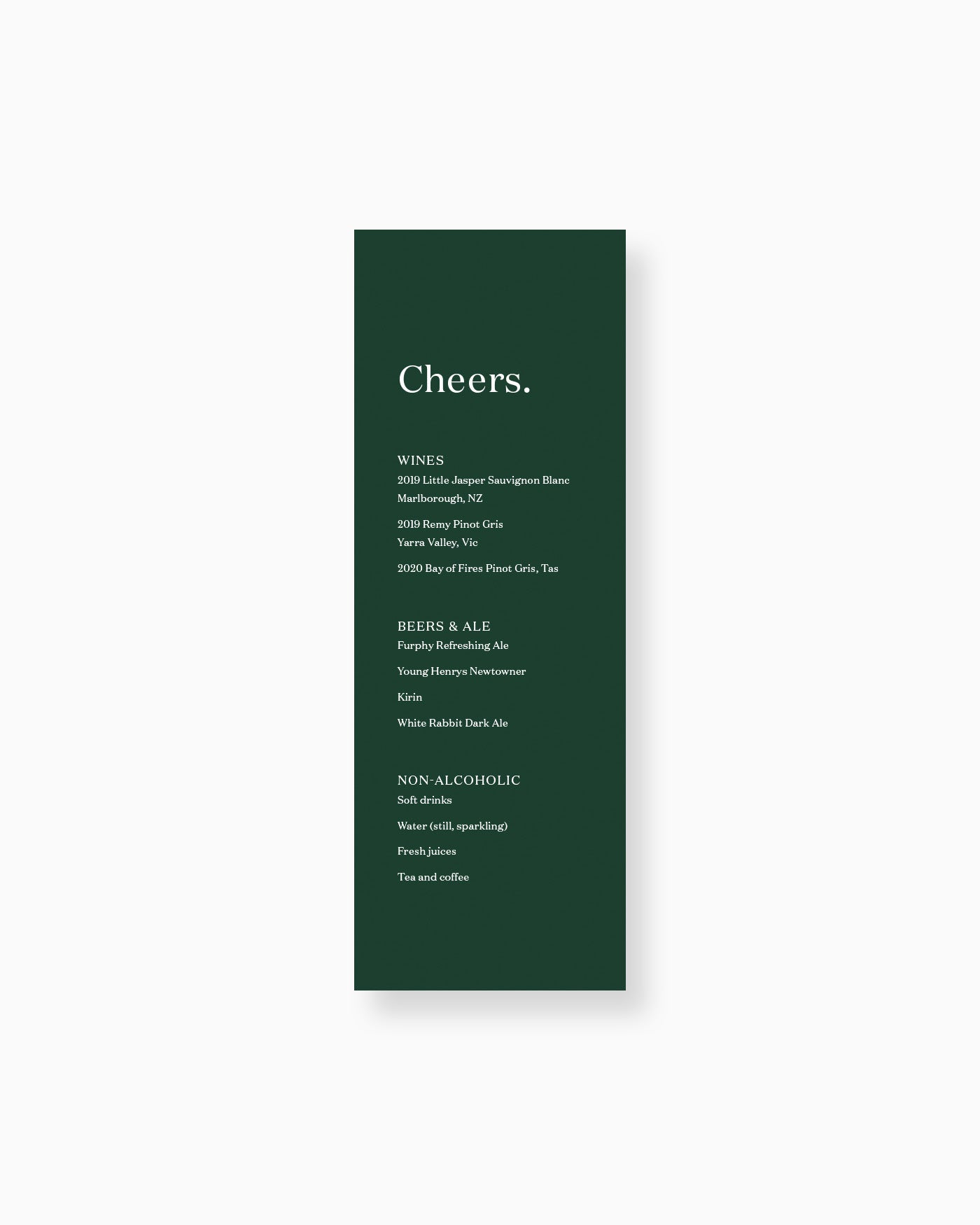 Peppermint Press On the Day Narrative Drinks Menu