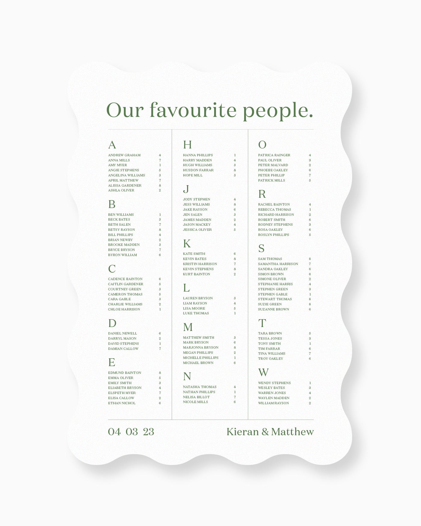 Peppermint Press On the Day Narrative Seating Chart