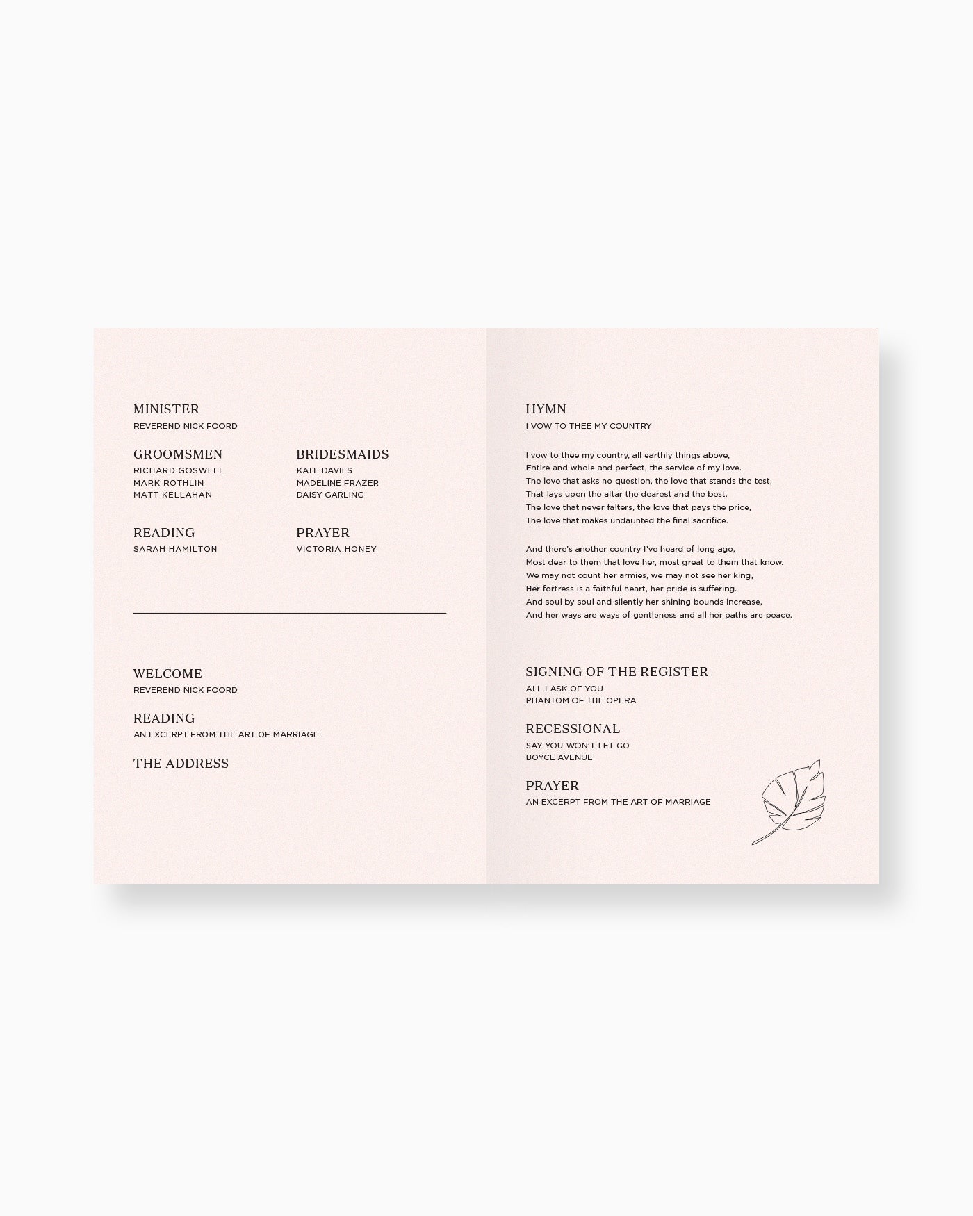 Peppermint Press On the Day Palms Ceremony Booklet