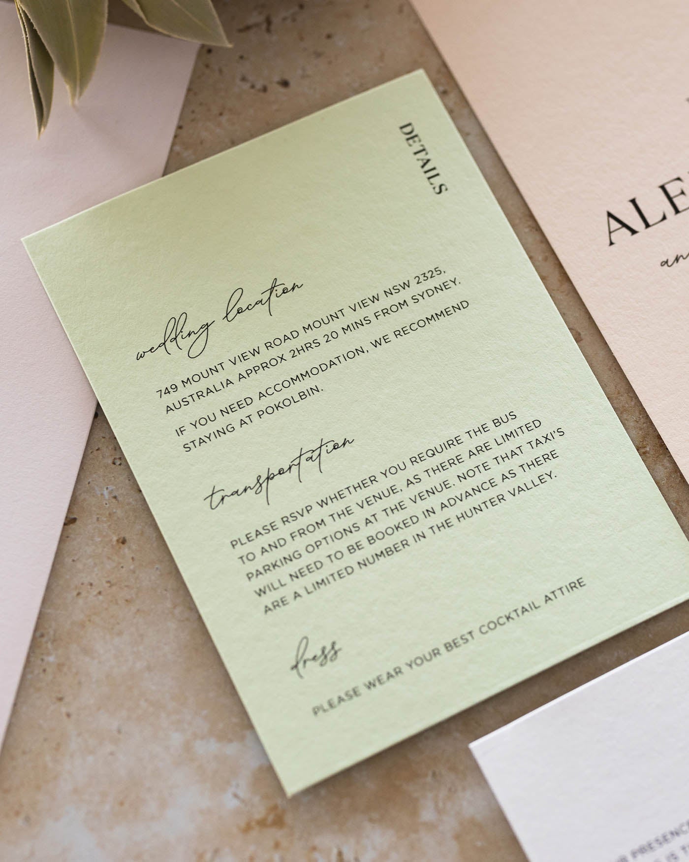 Peppermint Press Stationery Suite Palms Engagement Invite