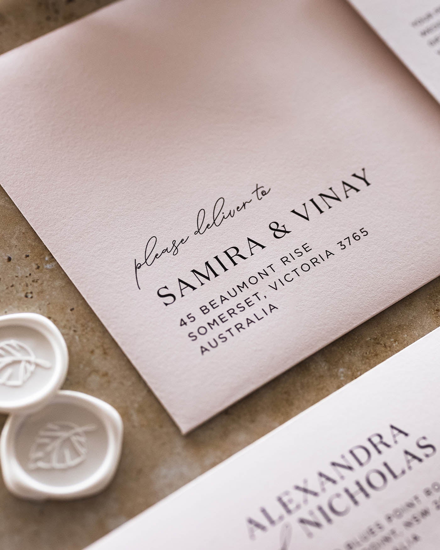 Peppermint Press Stationery Suite Palms Engagement Invite