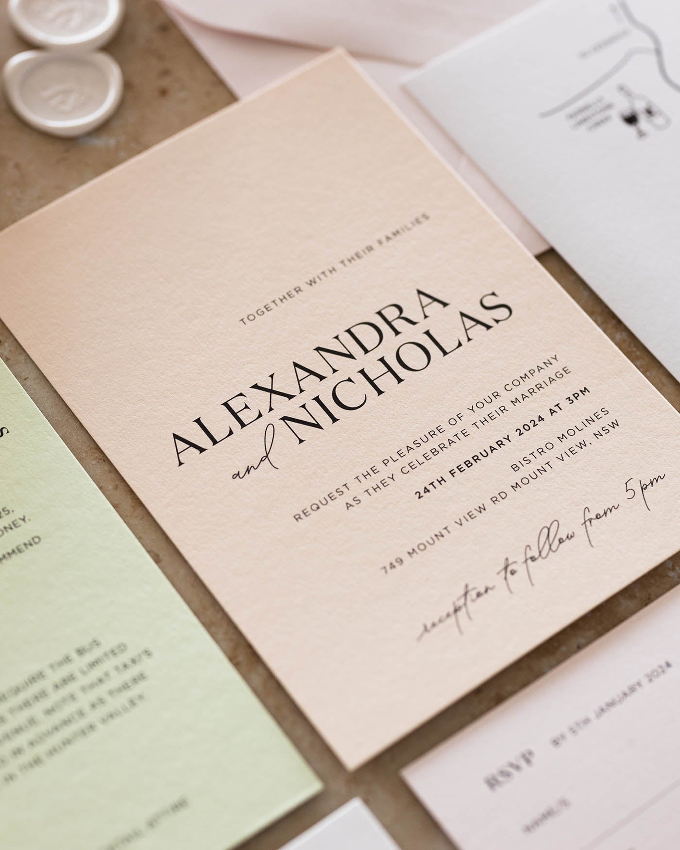 Peppermint Press Stationery Suite Palms Engagement Invite