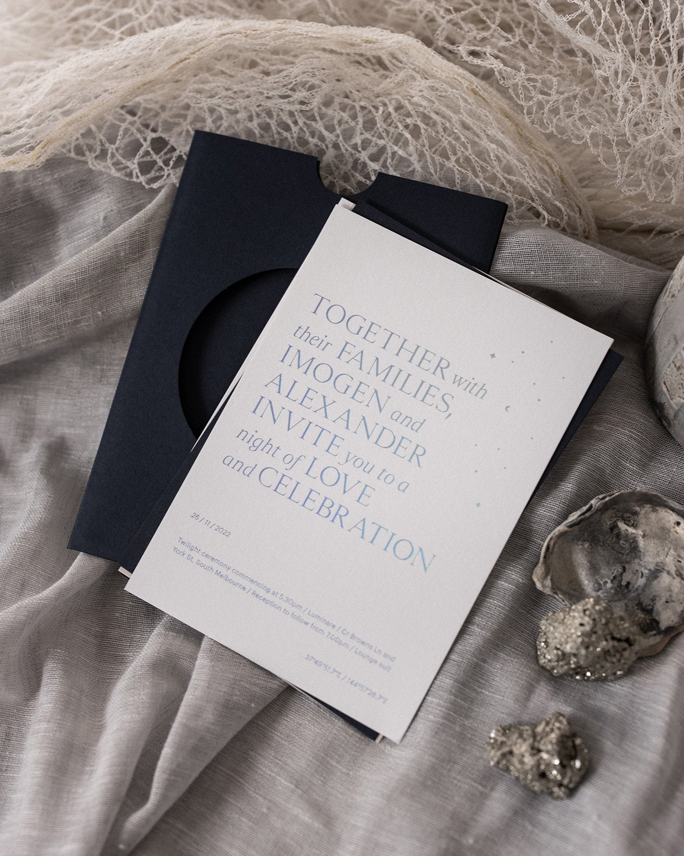 Peppermint Press Stationery Suite Luna Engagement Invite