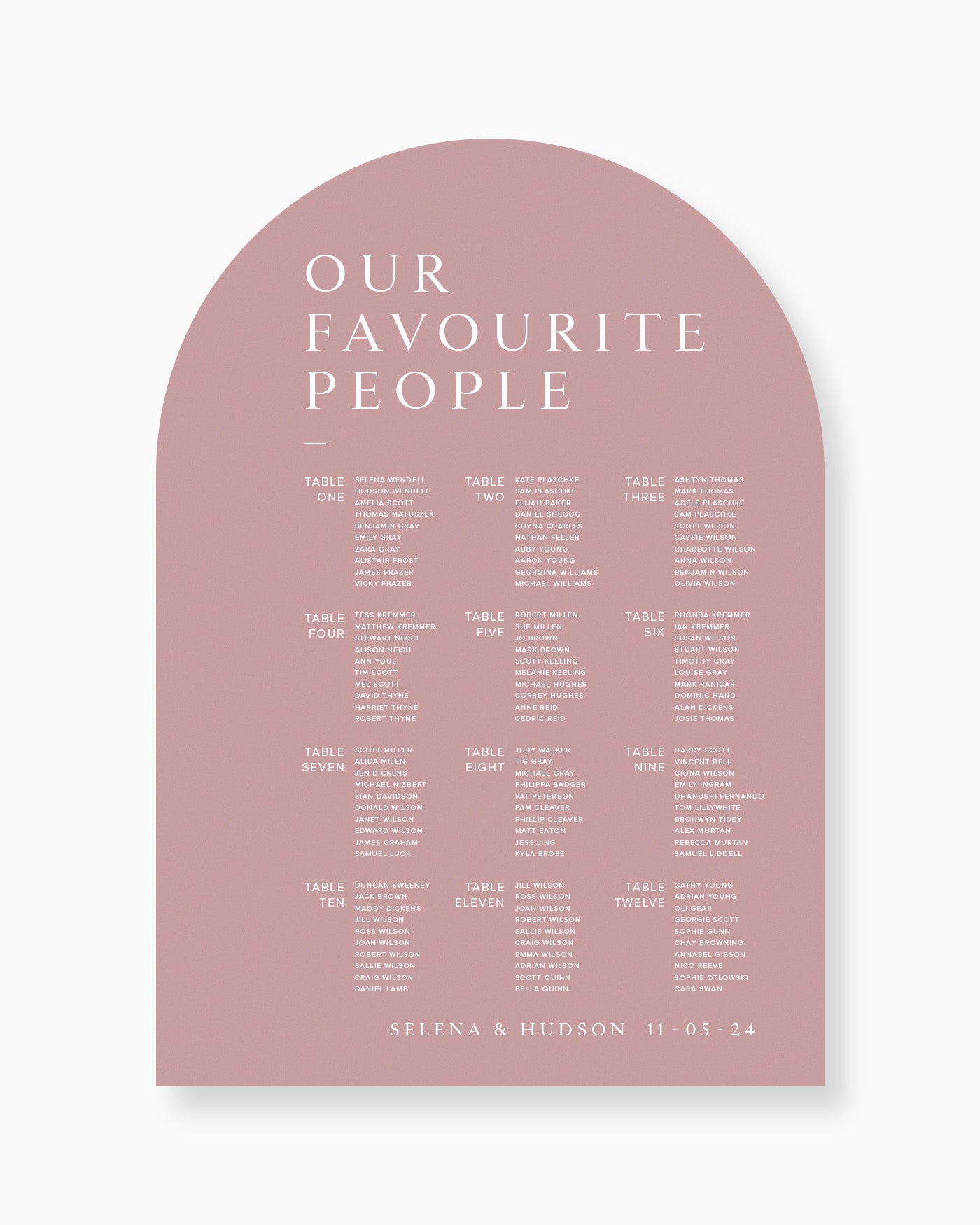 Peppermint Press On the Day Selena Seating Chart