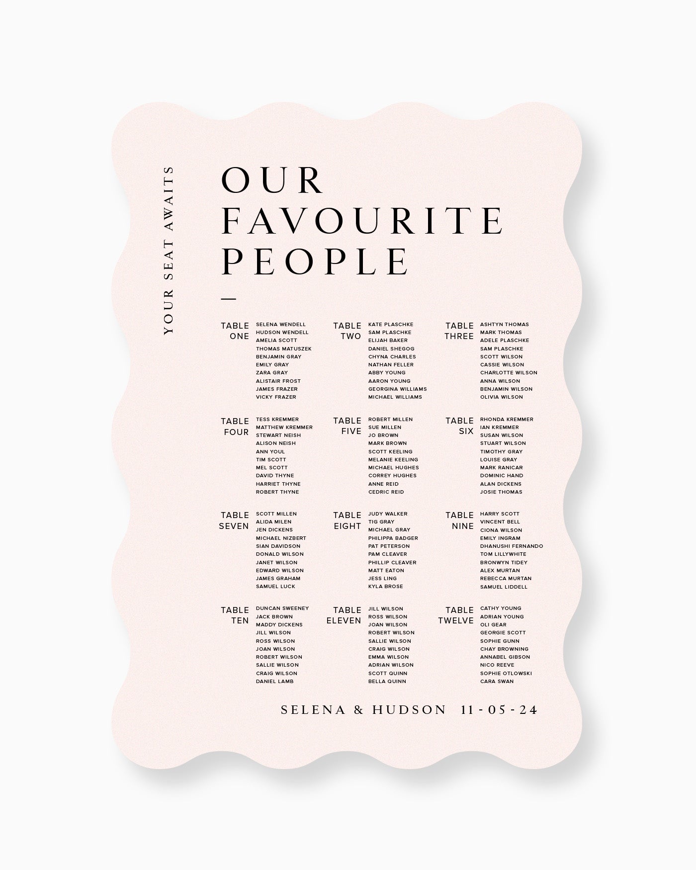 Peppermint Press On the Day Selena Seating Chart