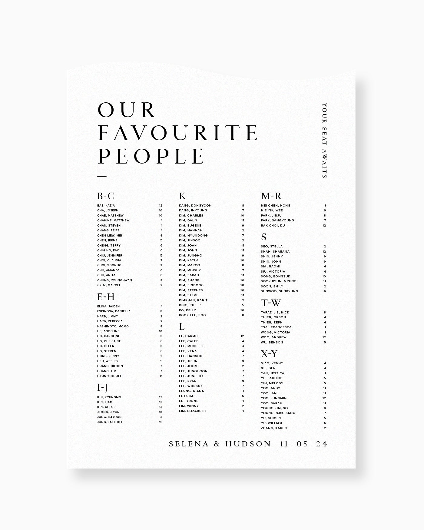 Peppermint Press On the Day Selena Seating Chart