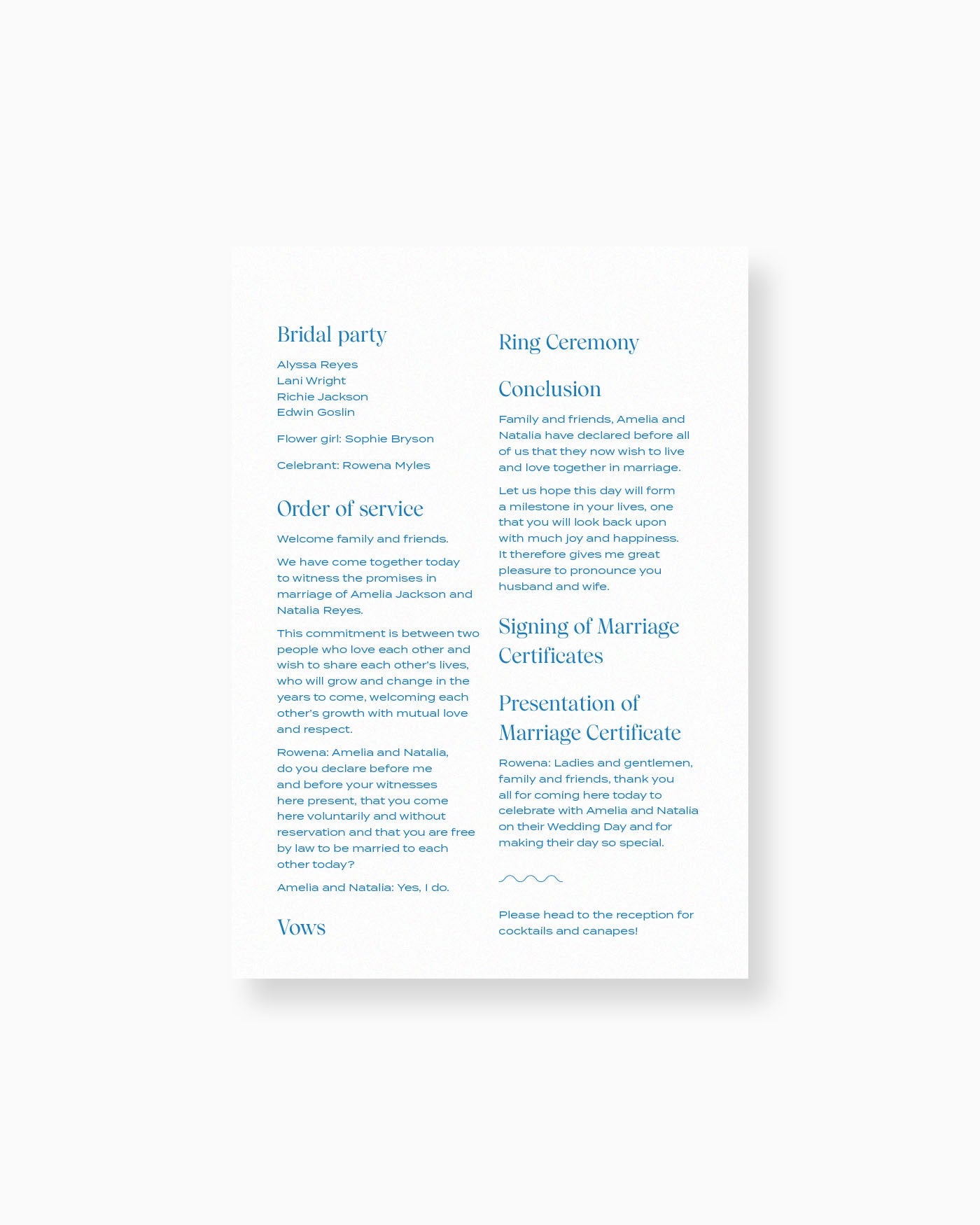 Peppermint Press On the Day Wave Order of Service