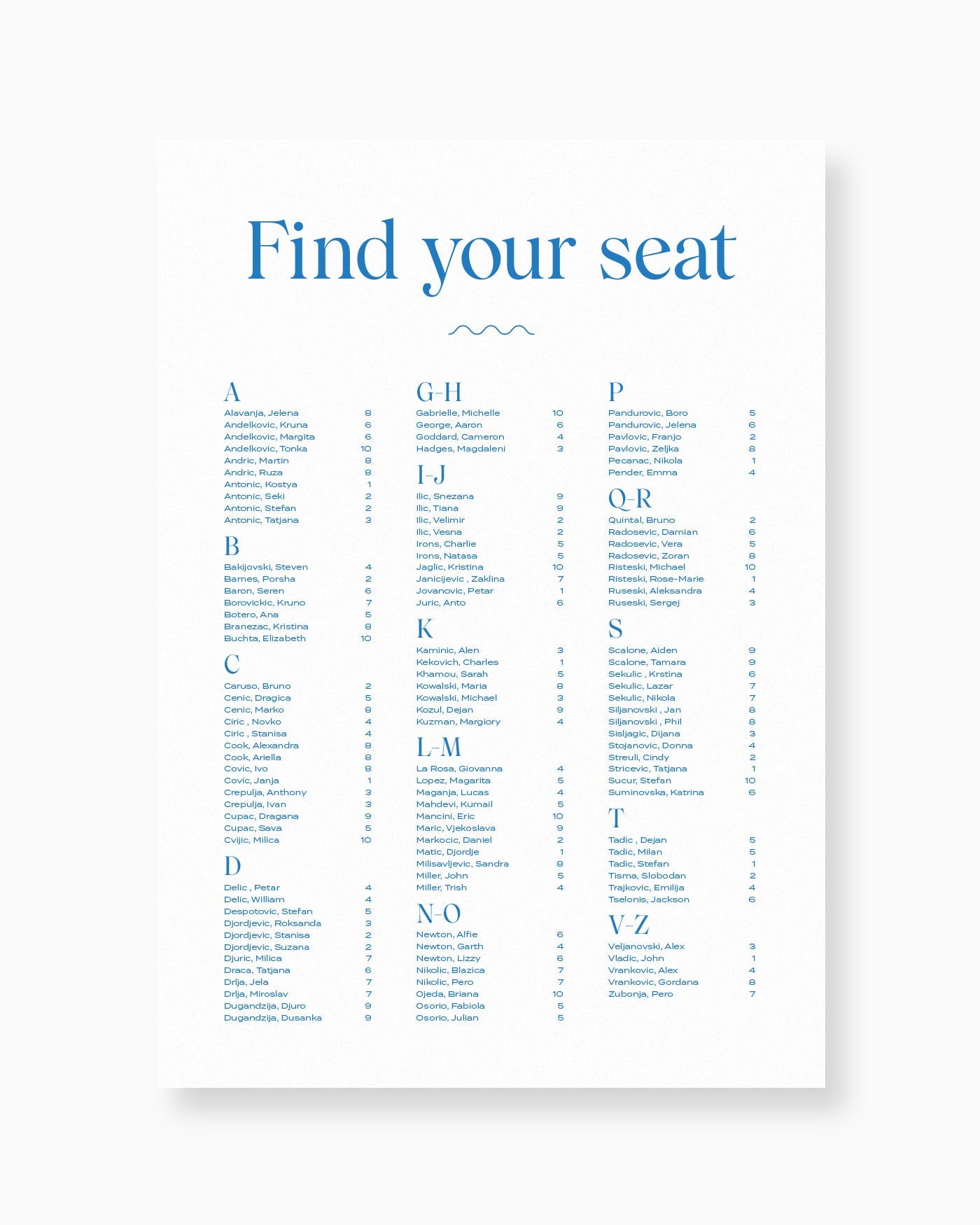 Peppermint Press On the Day Wave Seating Chart