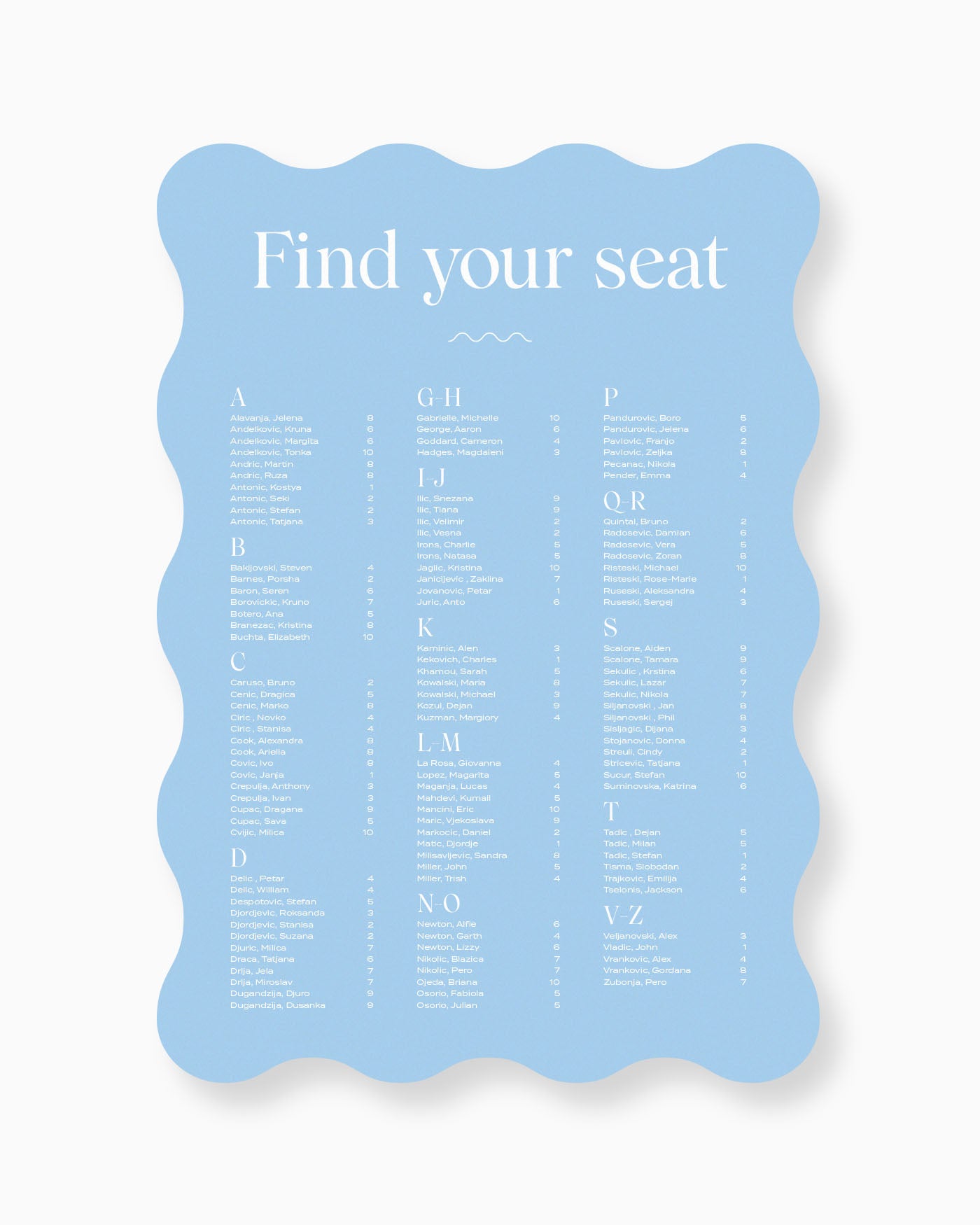 Peppermint Press On the Day Wave Seating Chart