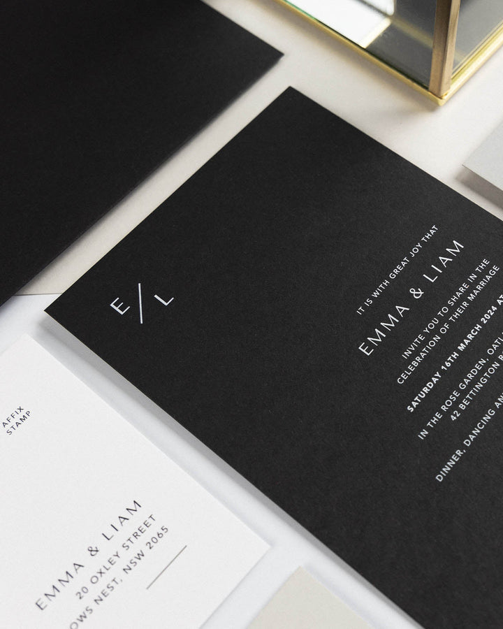 5 striking wedding invitations in black