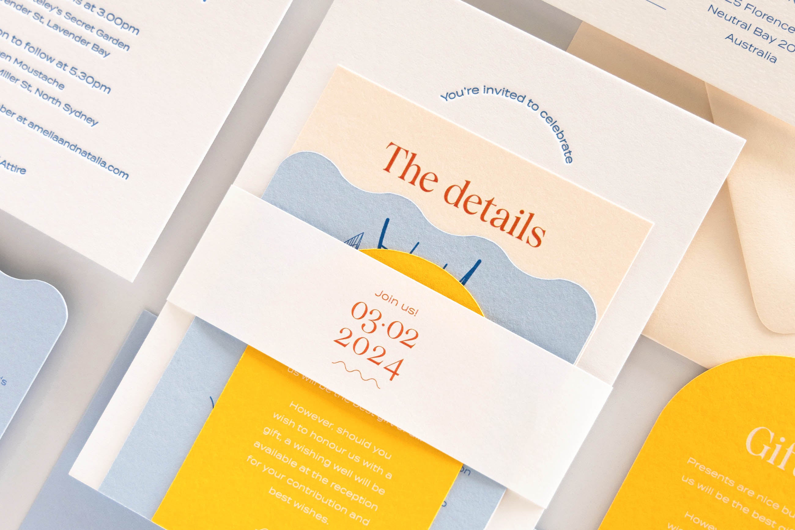 Wave Wedding invitation in letterpress