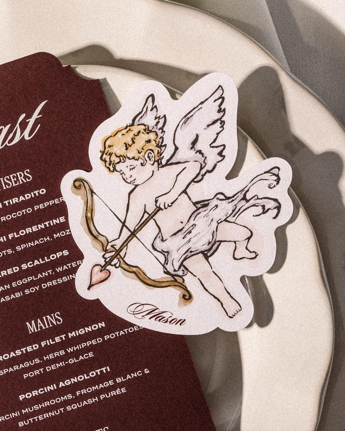 Ink Wash Cupid Place Card second styled photograph
