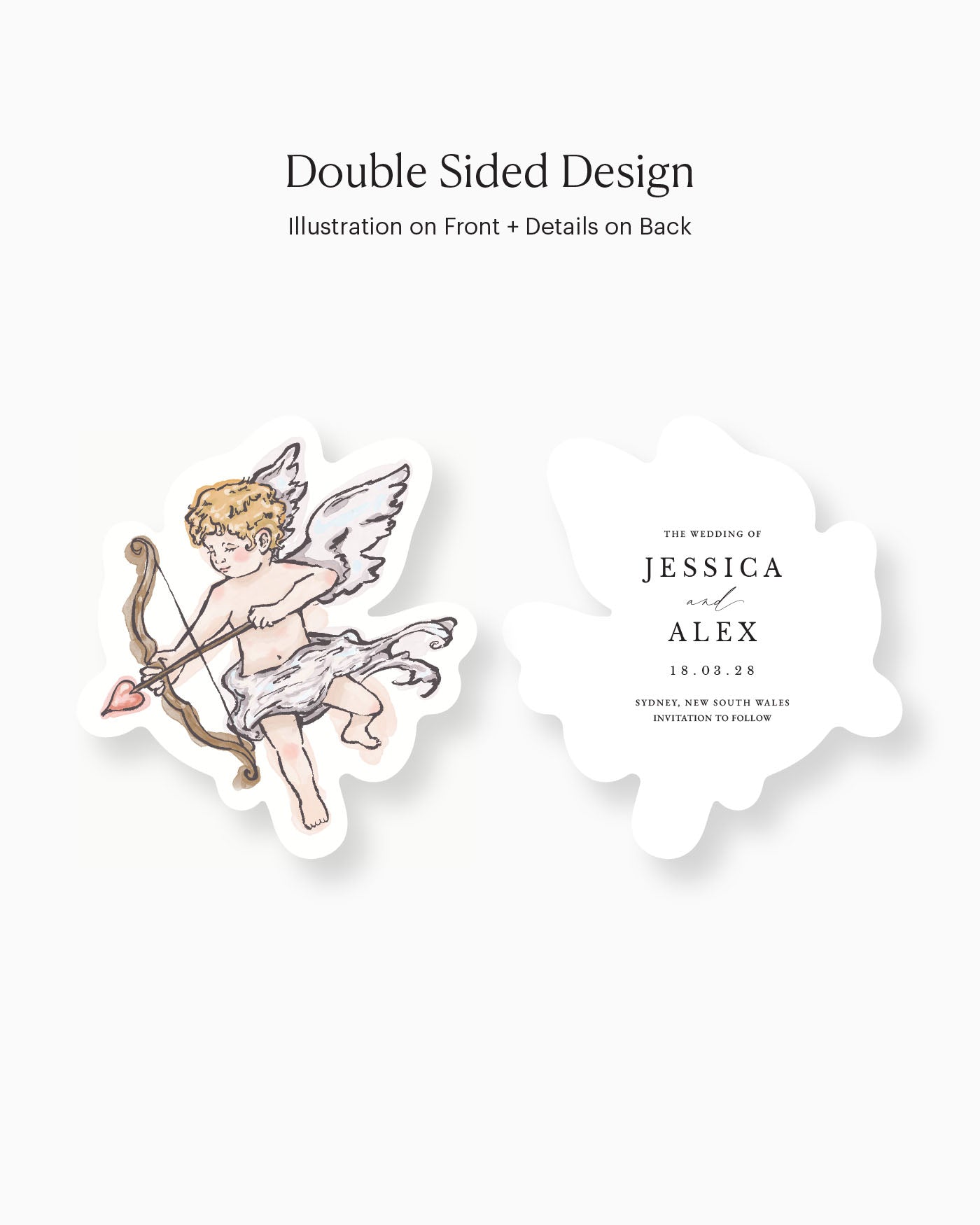 Ink Wash Cupid Save the Date double-sided mockup