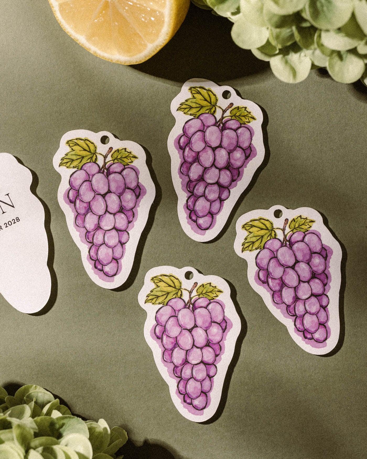 Ink Wash Grapes Favour Tag styled photograph