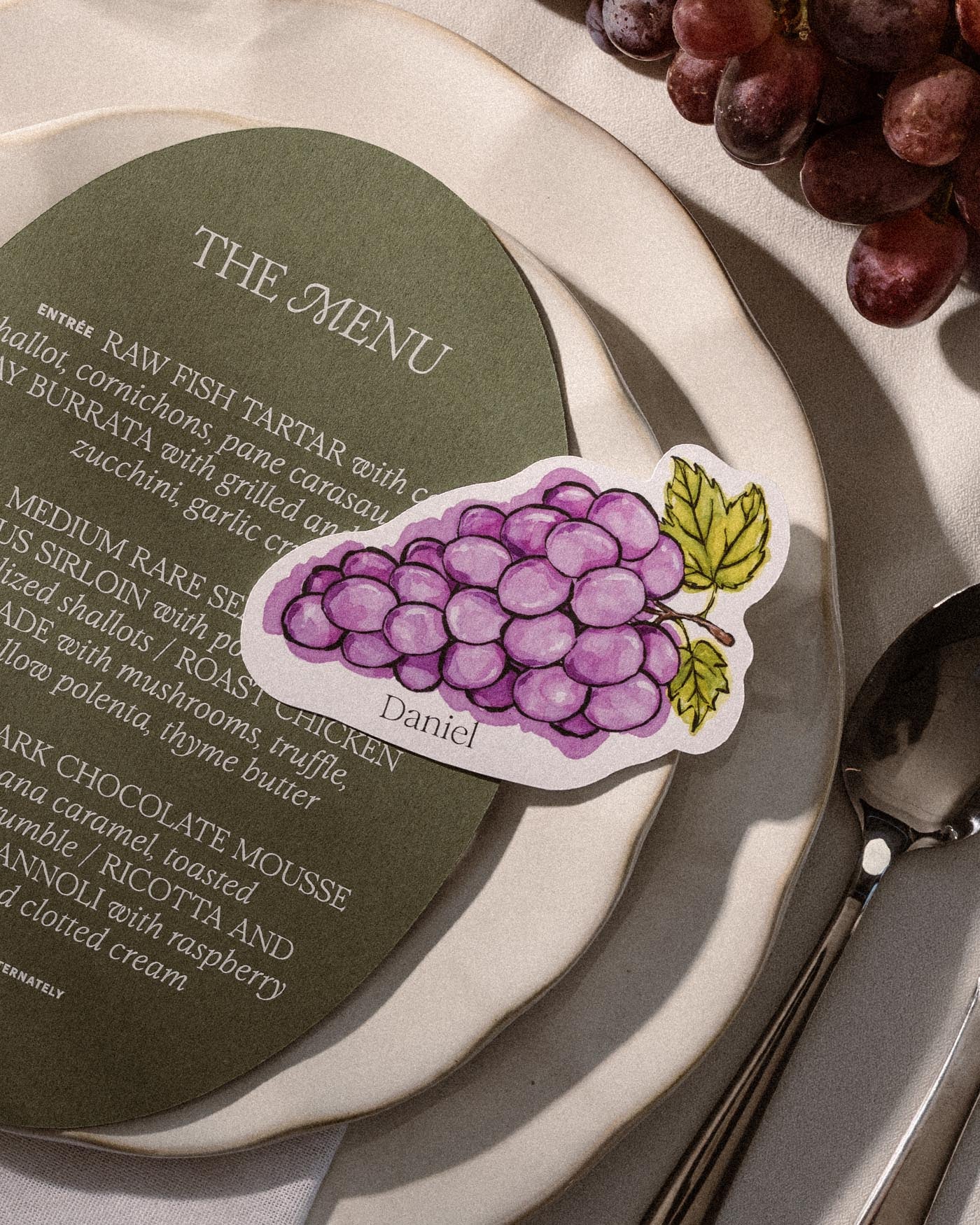 Ink Wash Grapes Place Card second styled photograph